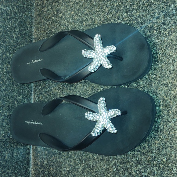 Tommy Bahama Rhinestone Starfish Wedge Sandals Black Size 9 - Picture 5 of 17